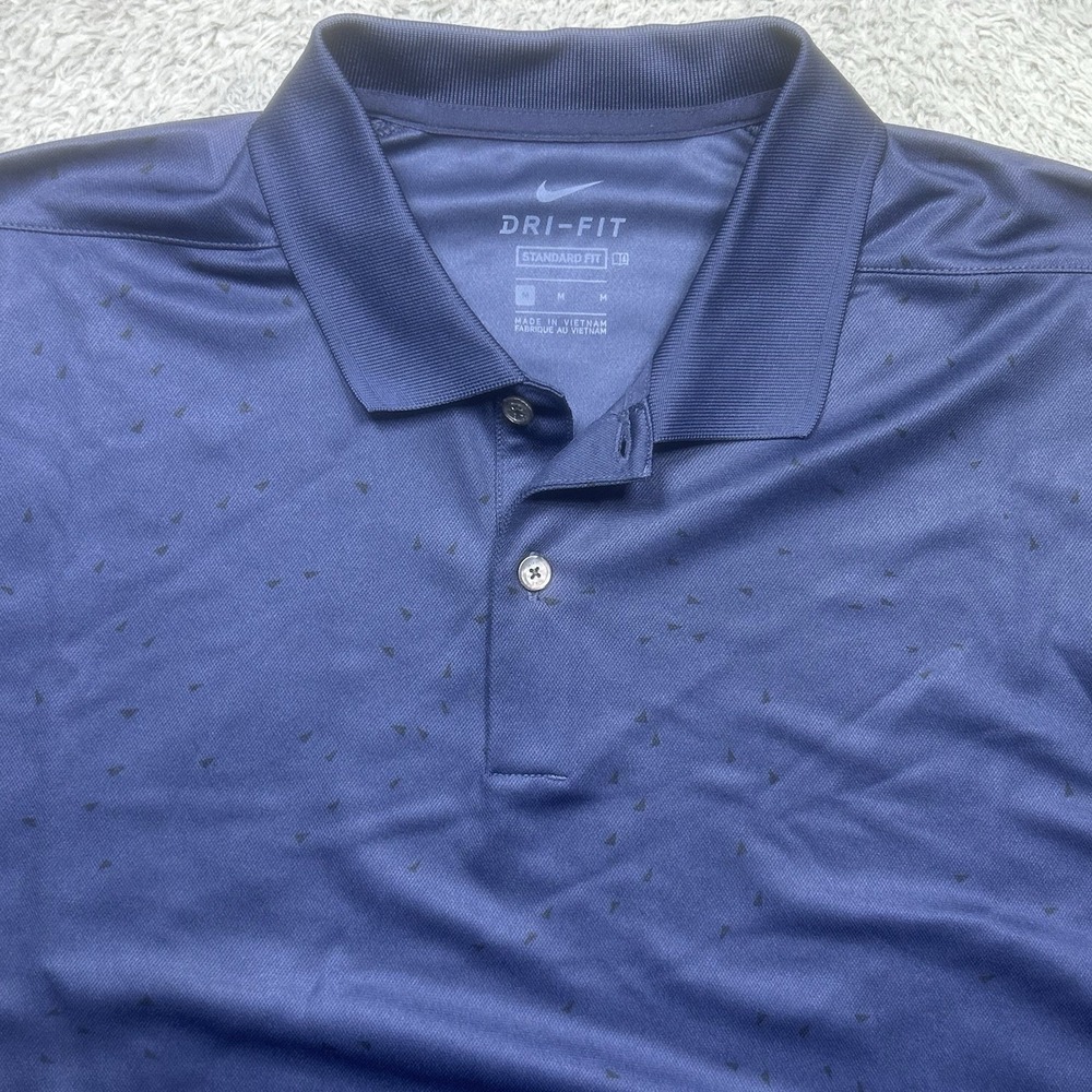 Nike Golf Polo Shirt Mens M Blue Victory Dri-Fit Geometric Print Performance EUC